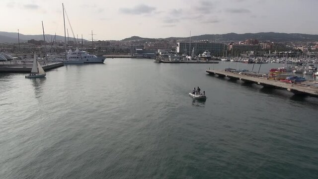 Aerial Port de Mataro drone Barcelona noon summer sea