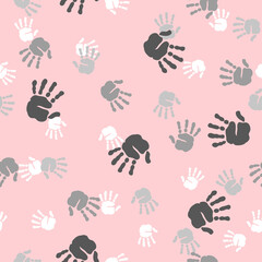 Fototapeta premium Seamless human palms pattern. Vector hands print.