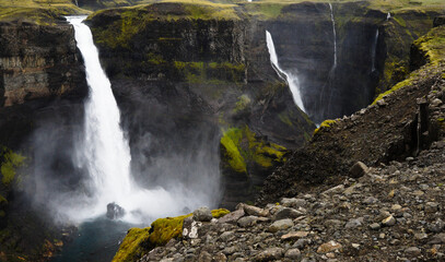 South Iceland huge Haifoss Waterfall. Háifoss is near Hekla in southern Iceland