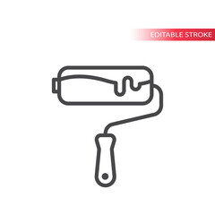 Fototapeta premium Paint roller thin line vector icon. Outline, editable stroke.