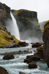 South Iceland huge Haifoss Waterfall. Háifoss is near Hekla in southern Iceland