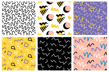 Retro memphis seamless patterns set