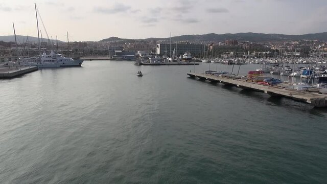 Aerial Port de Mataro drone Barcelona noon summer sea