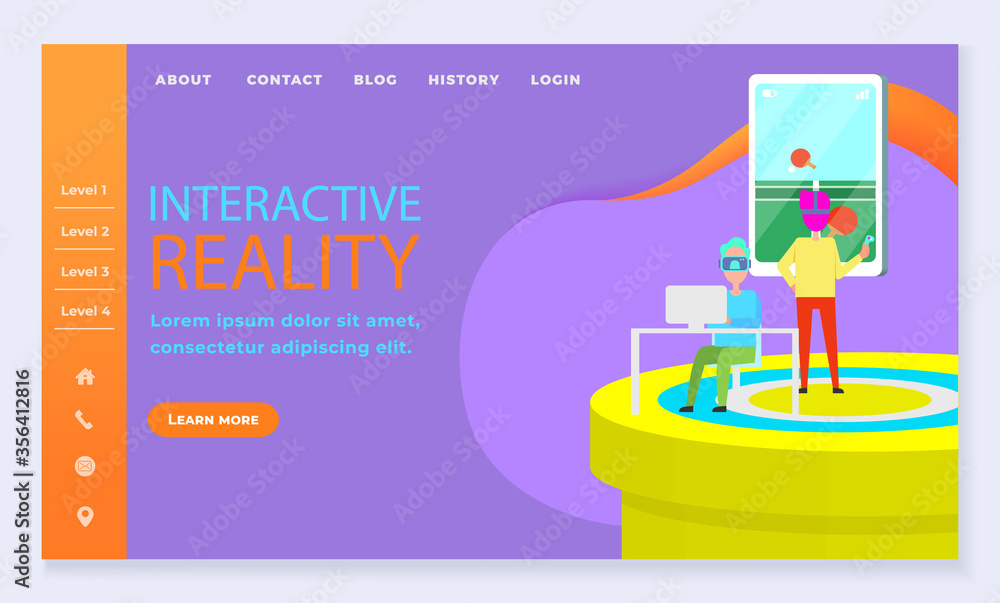 Poster interactive or augmented reality, entertainment for people. two boys playing virtual games using hea