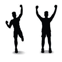 Vector silhouette of a winning pose. An inspired person. Fitness trainer.