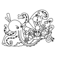 Octopus Underwater Doodle Illustration