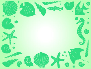 Hand drawn sea life frame. Vector illustration.	
