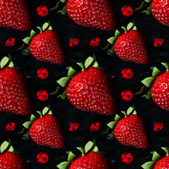 Strawberry on a black background. Ripe delicious berry. Pattern on a dark background. Red stone on...
