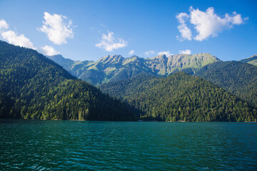 Naklejka na ściany i meble beautiful blue lake high in the mountains