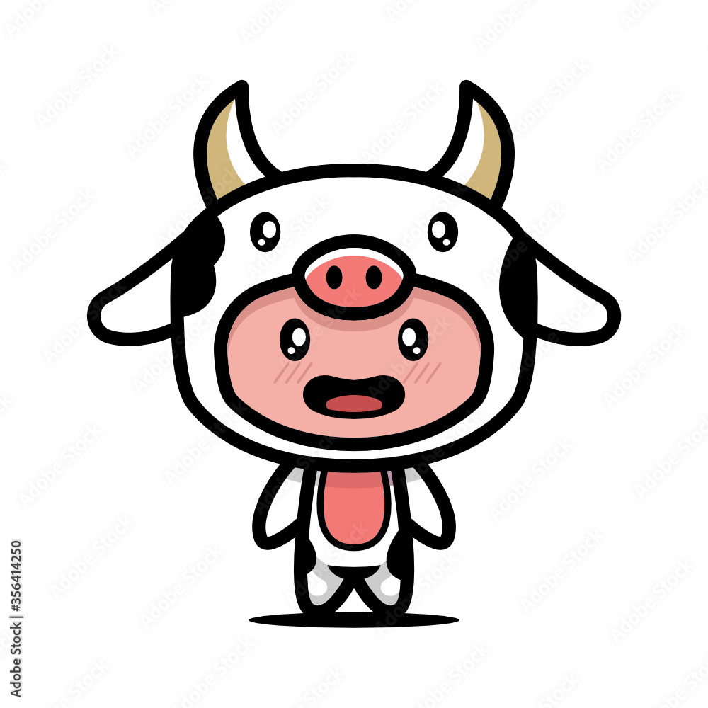 Wall mural Cute cow cattle costume animal design illustration template vector