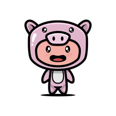 Cute pig costume animal design illustration template vector