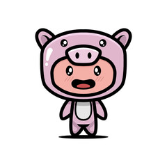 Cute pig costume animal design illustration template vector