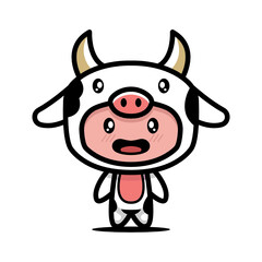 Cute cow cattle costume animal design illustration template vector