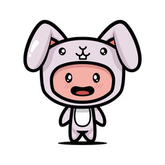 Cute bunny rabbit costume animal design illustration template vector