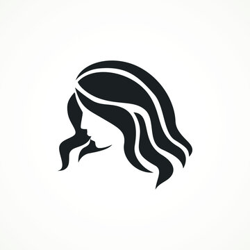 recommend clip art: illustration of woman hair style icon, logo woman on white background,
