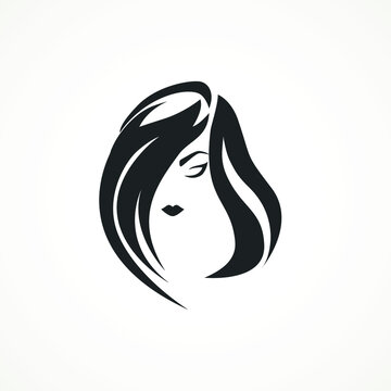 recommend clip art: illustration of woman hair style icon, logo woman on white background,