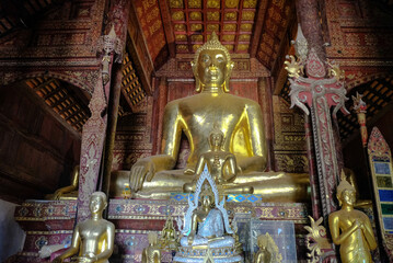 Area entrance gate of Wat Phra That Lampang Luang, Lanna pagoda in Lampang. One of the landmark and...