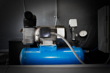 Air compressor machine used in the factory. - obrazy, fototapety, plakaty