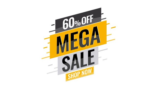 Ad banner Mega sale discount Up to 60% off motion graphic on transparent background.