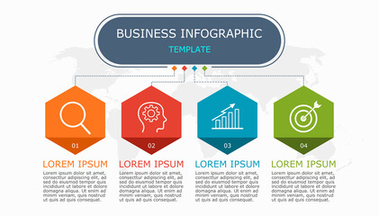 Business infographic Vector with 4 steps.Used for presentation,information,education,connection,marketing, project,strategy,technology,learn,brainstorm,creative,growth,abstract,idea,text,numbers,work.