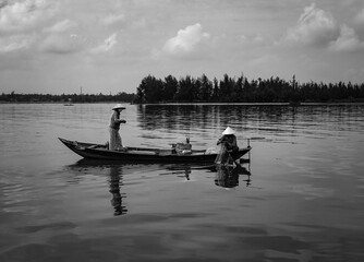 Fishing boat on a lake 