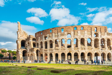 Obraz premium ROME, ITALY - January 17, 2019: Roman amphitheatres in Rome, circular or oval open-air venues with raised seating built by the Ancient Romans, Rome, ITALY