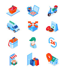 Food delivery service - modern isometric icons set