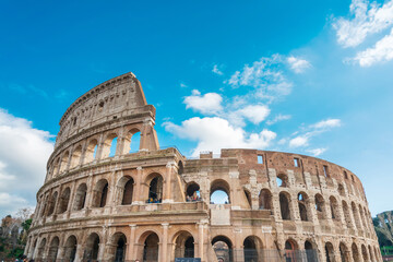 Fototapeta premium ROME, ITALY - January 17, 2019: Roman amphitheatres in Rome, circular or oval open-air venues with raised seating built by the Ancient Romans, Rome, ITALY