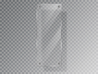 Realistic Glass plate of rectangular shape on transparent background. Acrylic and glass texture with glares and light. Realistic glass window or frame. Vector Illustration 10 EPS Isolated