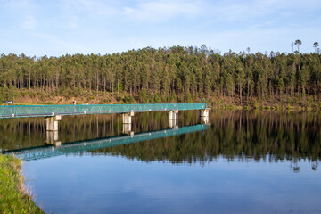 Fantastic river landscape, beautiful water mirror, bridge water mirror in Viseu, Portugal