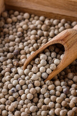 white peppercorns seed on white acrylic background