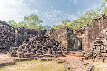 Fototapeta na wymiar Ruins of Bayon Temple, Angkor Wat complex, Siem Reap, Cambodia.