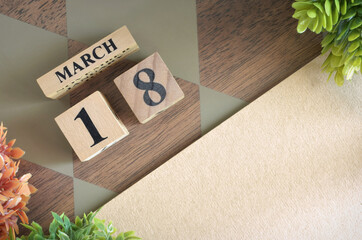 March 18, Number cube design in natural concept.
