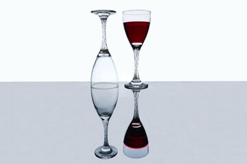 wine glass on a glass table