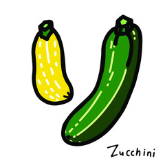 黒いろの縁取りのズッキーニの手書き風ベクターイラスト
