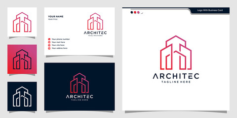 Line art building logo illustration, gradient, modern, construction Premuim Vector