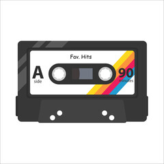 Cassette tape flat illustration. Vector old plastic cassette.