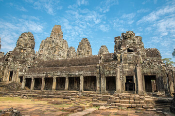 Ruins of Bayon Temple, Angkor Wat complex, Siem Reap, Cambodia.