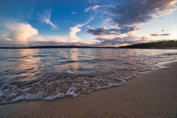 Fototapeta na wymiar Beautiful sunset and clouds on the beach in Varna, Bulgaria