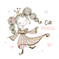 Cute fairy Princess in Doodle style. Vector.