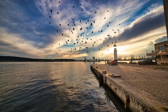 Beautiful sunset and clouds on the beach in Varna, Bulgaria
