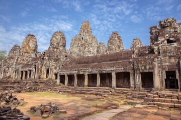 Ruins of Bayon Temple, Angkor Wat complex, Siem Reap, Cambodia.