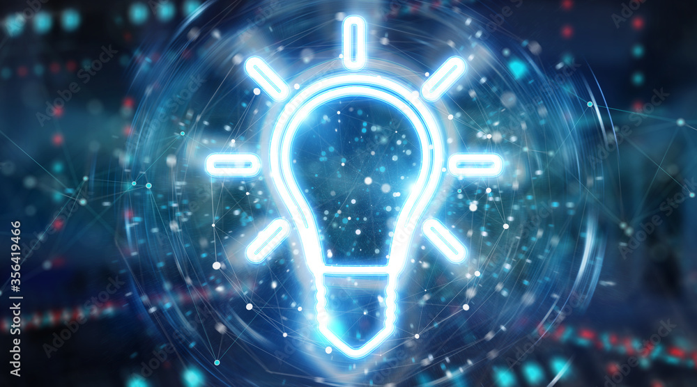 Leinwandbilder lightbulb neon digital interface 3d rendering
