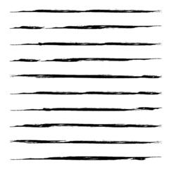 Brush Stroke Collection . Grunge lines . Vector stripes . Distressed Black dividers . set of dirty Textured shape .scratches for your design.
