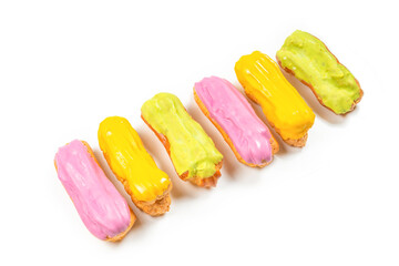 Fresh tasty eclairs isoalted on white background