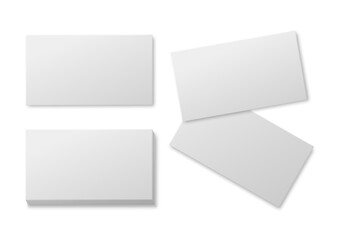 Blank business card. Empty white paper cards, pile of cardboard card for brand presentation realistic vector mockup