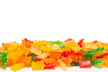 Jelly sweats bears isolated on white background, copy space.