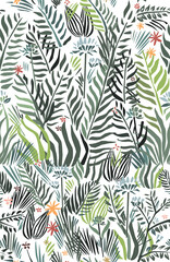 Tropical colorful background with leaves. Seamless fashion floral pattern.