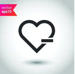 Heart vector icon. Love heart flat sign design. Valentines day heart icon. Add or delete remove heart icon. EPS 10 flat symbol pictogram