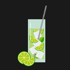 Bright illustration of a cocktail with various fruits or berries. Suitable for decorating menus, icons on social networks, thematic decor. For the summer mood.